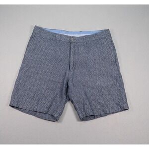 Peter Millar Crown Men 36 Blue Paisley Linen Cotton‎ Blend Flat Front Shorts 9in